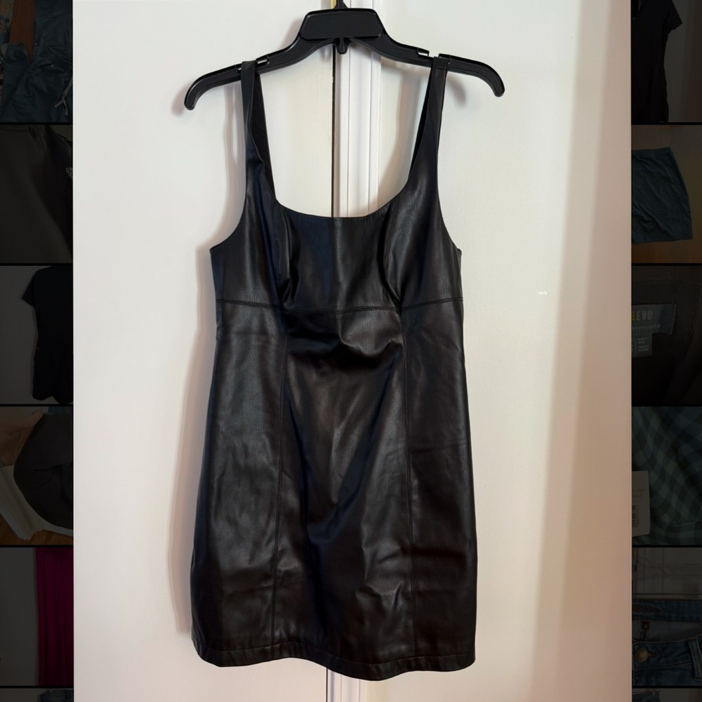 ❤️NWT❤️Maeve by Anthropologie Black Faux Leather Mini Dress size 10